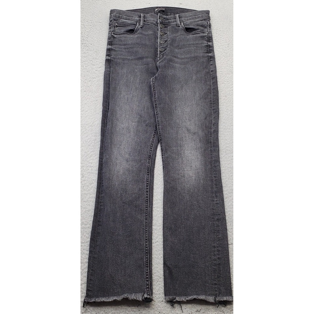 Mother Pixie Dazzler Ankle Fray Jeans Womens 28 Black Denim Stretch Button Fly